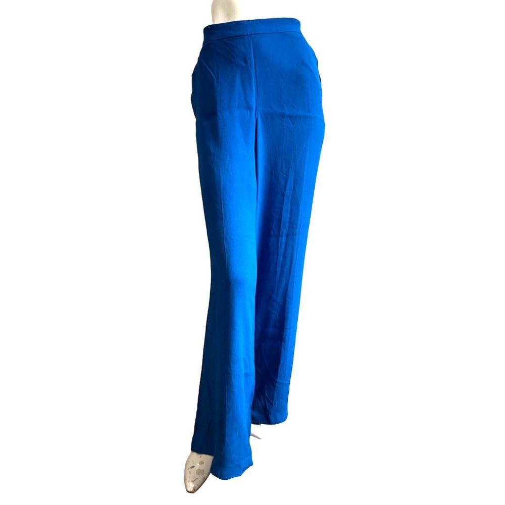 French Connection Blue Wide Leg Pants Sz 10 High Waisted with Pockets